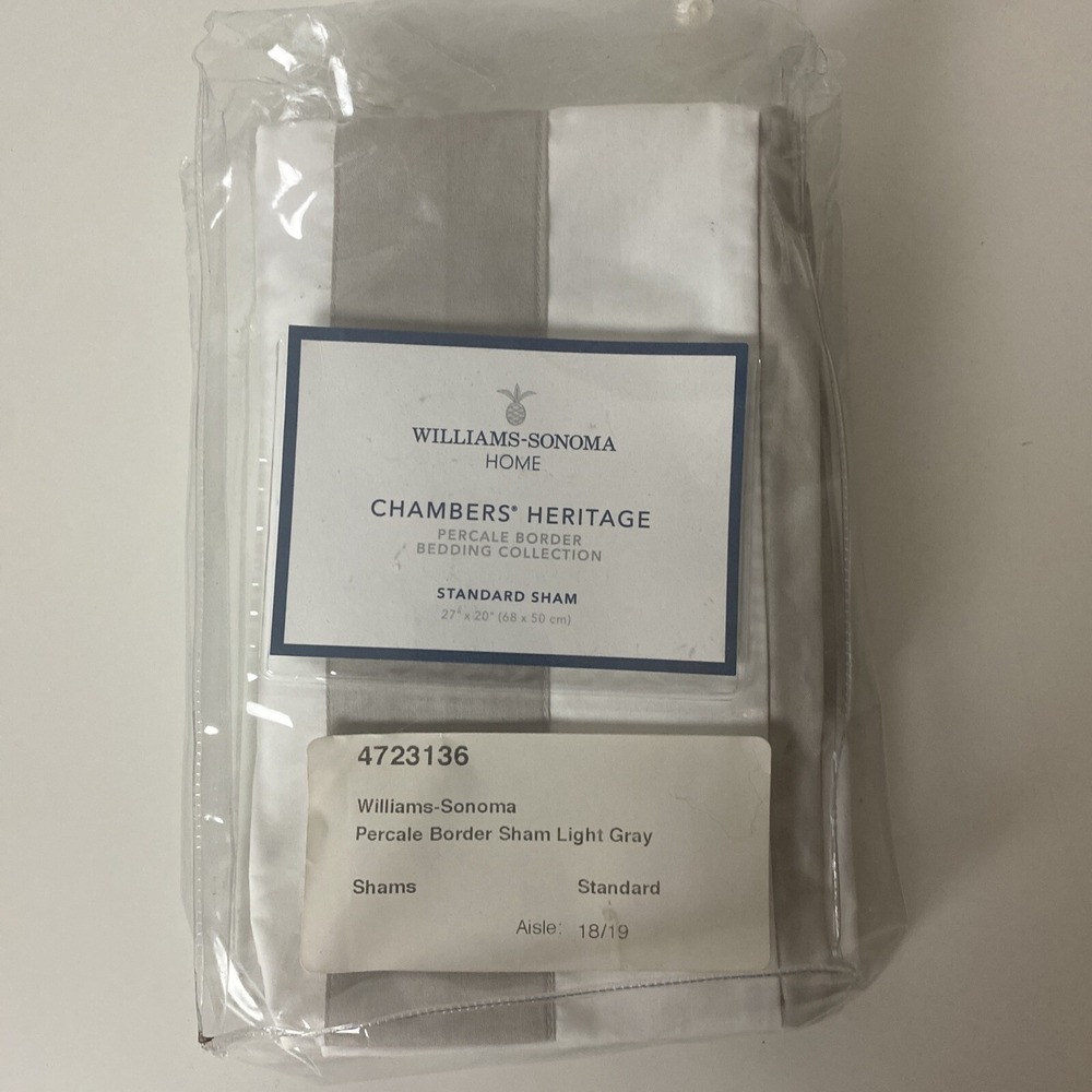 Williams Sonoma Home Chambers Heritage Percale Border Standard Sham Light Gray